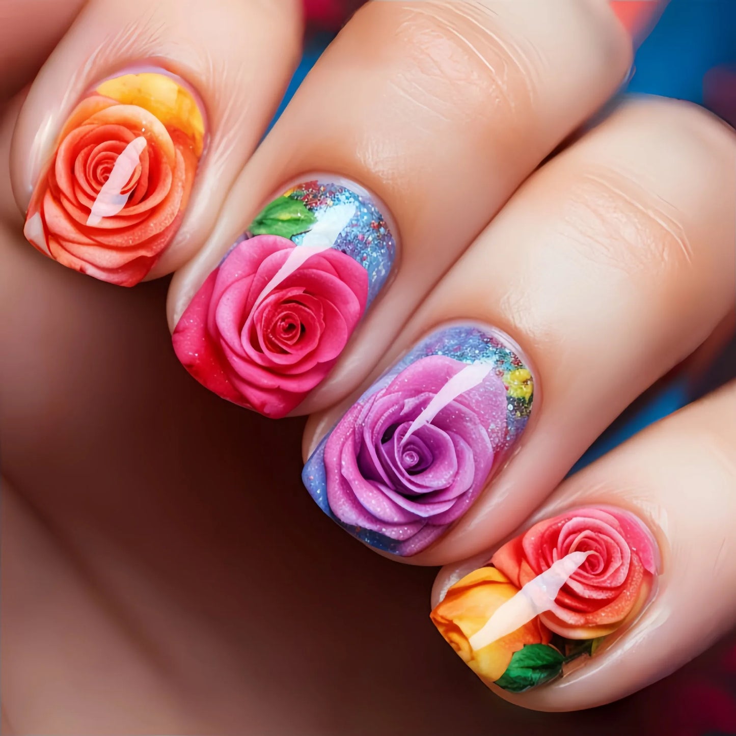 24pcs Medium Green Floral Press-On Nails – Full Cover Acrylic Fake Nails with Glue | Ballet Shape Leaf & Plant Pattern False Nail Tips