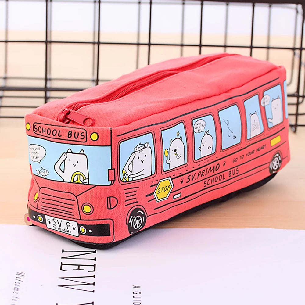 Creative Bus Pencil Case Large Capacity Pencil Bag Cartoon Car Pencil Pouch Student Kids Cute Stationery Kawaii Student Gifts