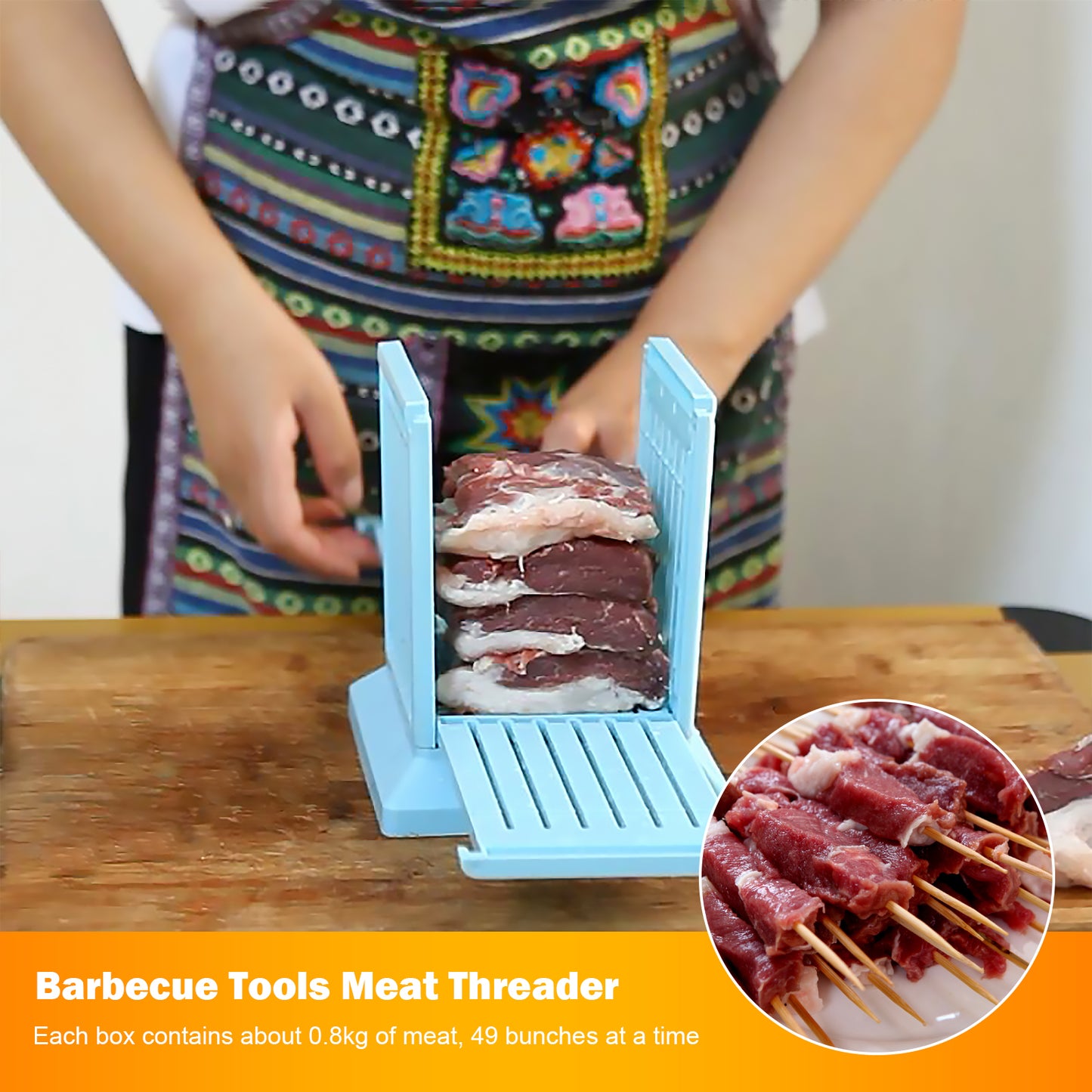 Meat Cutter with 49 Grids – Rotisserie Lamb, Beef, and Barbecue Skewer Tool for Outdoor Camping & Kitchen BBQ