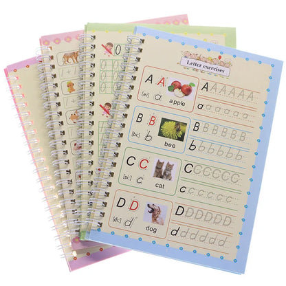 (4 Books and Pens/1 Set) Magic Workbook Children's Writing Toys with Stickers Montessori Calligraphy Toys English Notebook