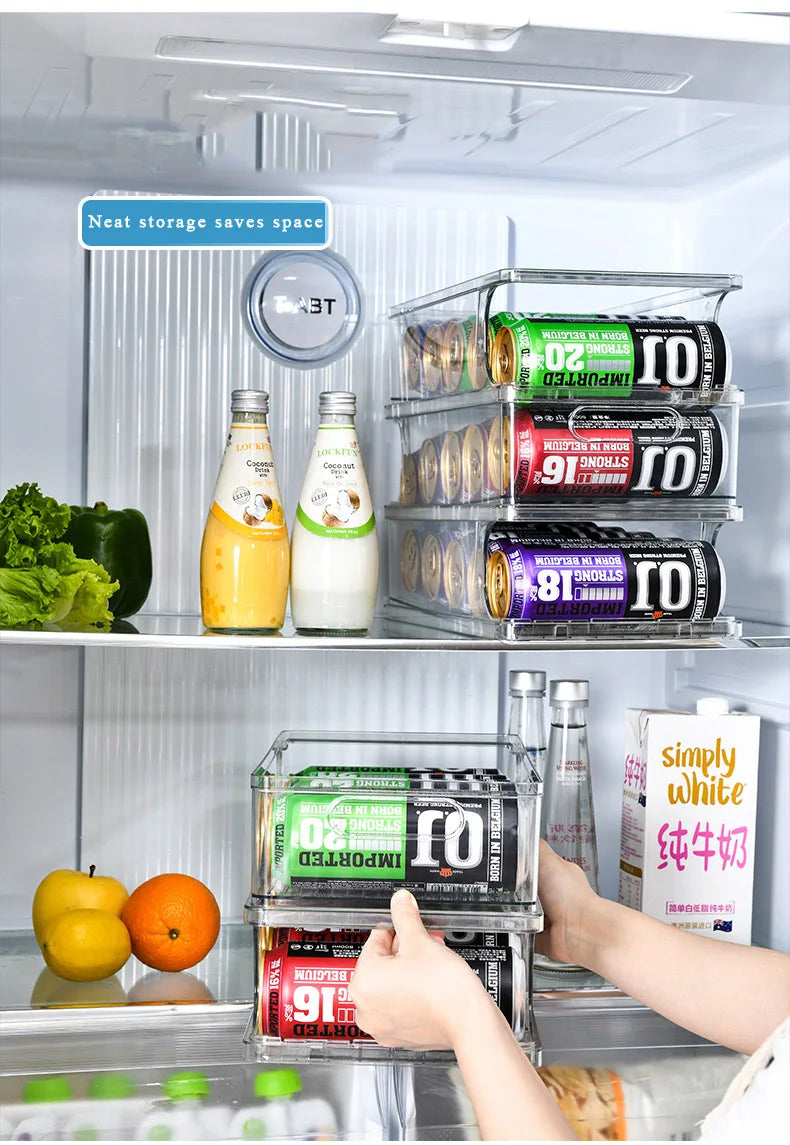 Factory Direct Sale Gravity Automatic Roll-off Refrigerator Drink Box Beer Rack PET Cans Refrigerated Kitchen Storage Organizer