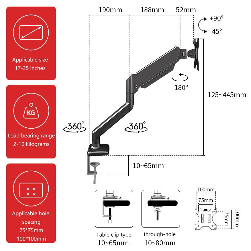 Adjustable PC Monitor Hanging Holder Desktop Computer 17-32 Inches Screen Stand Bracket Lifting Arm Clamp Grommet Mounting Base