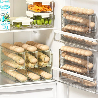 4 Layers Automatic Rolling Egg Holder Rack Fridge Egg Storage Box Container Kitchen Refrigerator Egg Dispenser Fridge Organizer