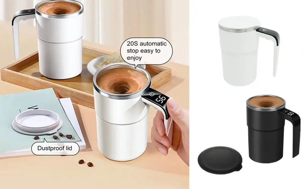 Self Stirring Coffee Mug Automatic Magnetic Stirring Coffee Mug with LCD Display Rotatable Metal Mixing Cup for Office Tazos