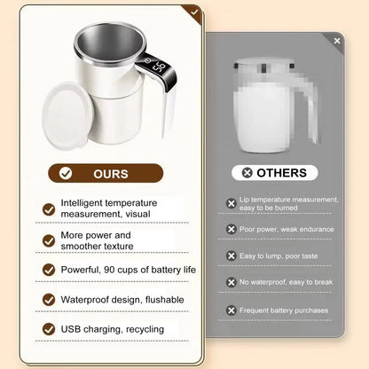 Self Stirring Coffee Mug Automatic Magnetic Stirring Coffee Mug with LCD Display Rotatable Metal Mixing Cup for Office Tazos