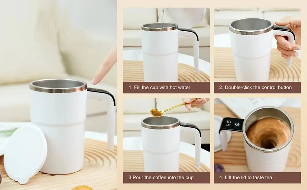 Self Stirring Coffee Mug Automatic Magnetic Stirring Coffee Mug with LCD Display Rotatable Metal Mixing Cup for Office Tazos