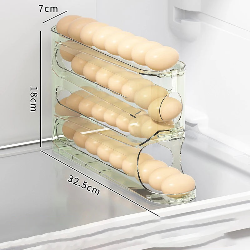 4 Layers Automatic Rolling Egg Holder Rack Fridge Egg Storage Box Container Kitchen Refrigerator Egg Dispenser Fridge Organizer