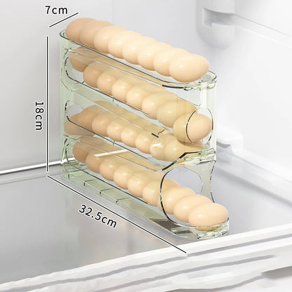 4 Layers Automatic Rolling Egg Holder Rack Fridge Egg Storage Box Container Kitchen Refrigerator Egg Dispenser Fridge Organizer