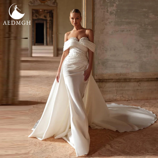 Aedmgh Mermaid Sexy Wedding Dresses For Women Sweetheart Vestido De Novia Matte Satin Detachable Train Custom Made Bridal Gowns