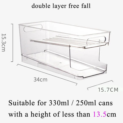 Factory Direct Sale Gravity Automatic Roll-off Refrigerator Drink Box Beer Rack PET Cans Refrigerated Kitchen Storage Organizer