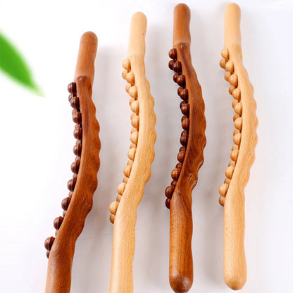 8/20 Beads Universal Back Massage Tendons Beech Wood Scraping Stick Point Treatment Guasha Relax Therapy Tool Abdominal Massager