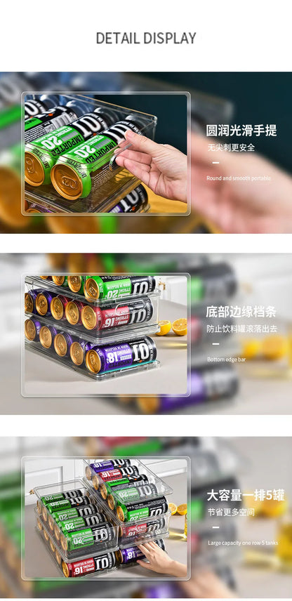 Factory Direct Sale Gravity Automatic Roll-off Refrigerator Drink Box Beer Rack PET Cans Refrigerated Kitchen Storage Organizer