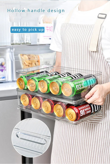 Factory Direct Sale Gravity Automatic Roll-off Refrigerator Drink Box Beer Rack PET Cans Refrigerated Kitchen Storage Organizer