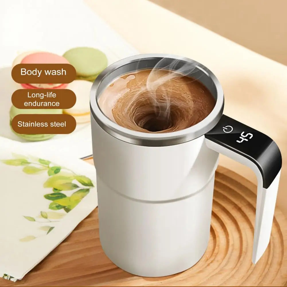 Self Stirring Coffee Mug Automatic Magnetic Stirring Coffee Mug with LCD Display Rotatable Metal Mixing Cup for Office Tazos