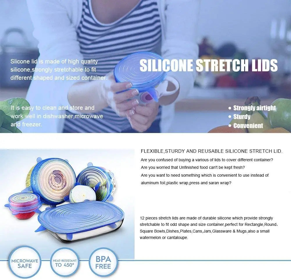 Silicone Stretch Lids Reusable Airtight Food Wrap Covers Keeping Fresh Seal Bowl Stretchy Wrap Cover Durable Food Storage Cover