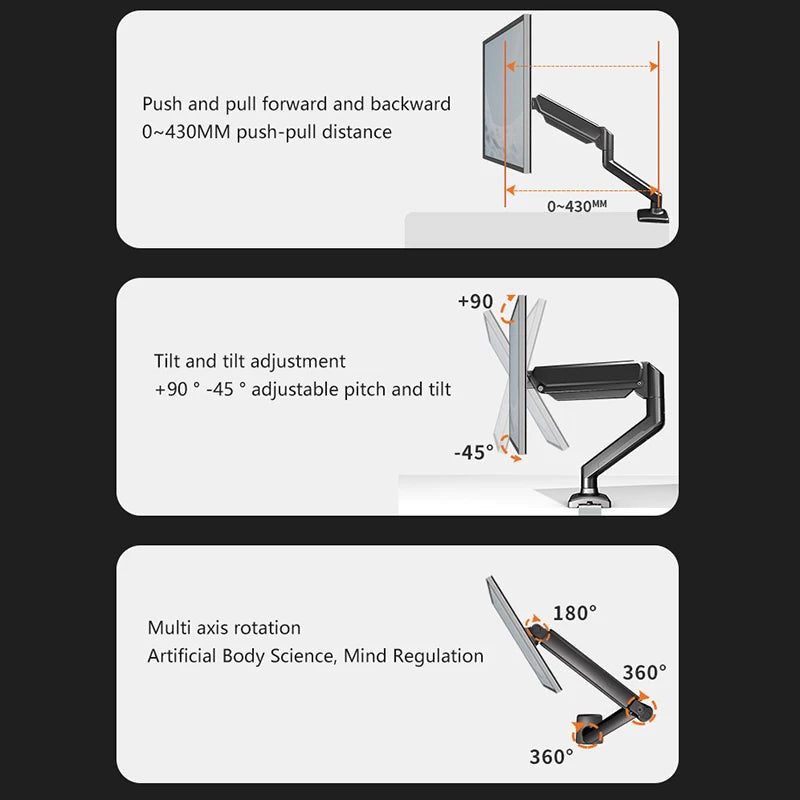 Adjustable PC Monitor Hanging Holder Desktop Computer 17-32 Inches Screen Stand Bracket Lifting Arm Clamp Grommet Mounting Base