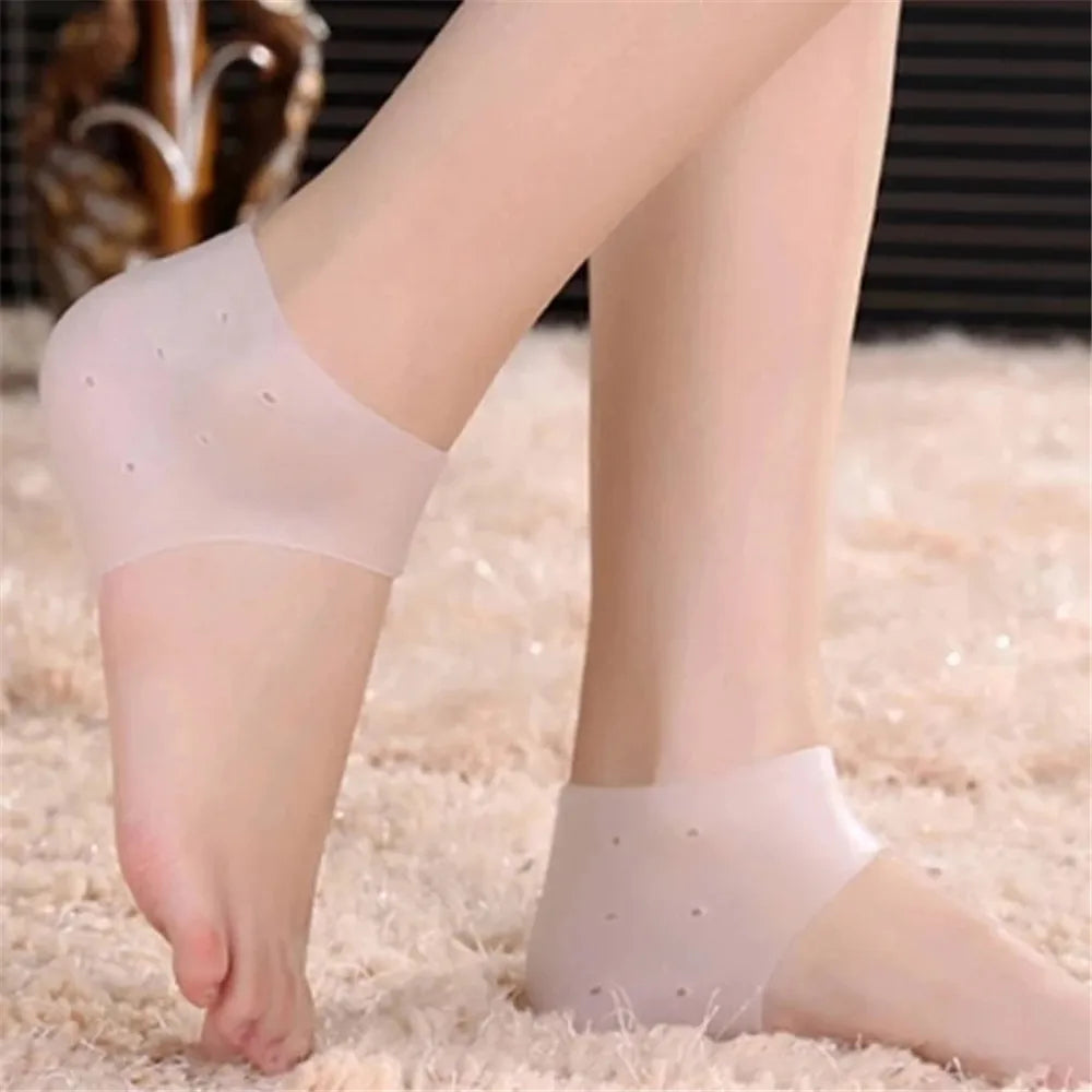 2Pcs Silicone Feet Care Socks Moisturizing Gel Heel Thin Socks with Hole Cracked Foot Skin Care Protectors Lace Heel Cover