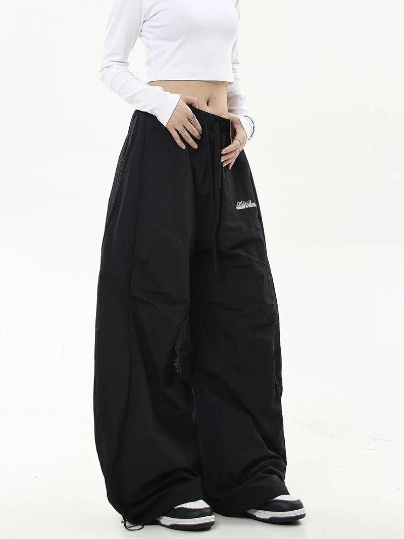 Zoki Letter Hip Hop Cargo Pants Women Streetwear High Waist Y2K Pleated Trousers American Vintage Oversize Loose Bf Casual Pants