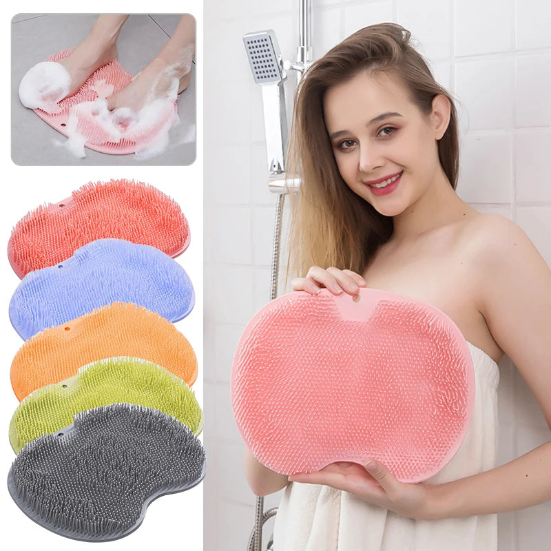 Exfoliating Shower Rub Back Brush Bathroom Non-slip Bath Mat Back Massage Brush Silicone Foot Wash Body Cleaning Bathing Tool