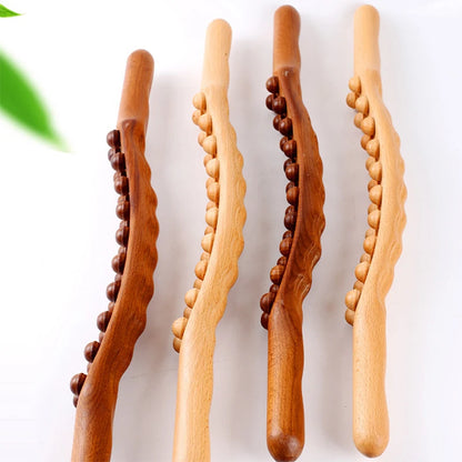 8/20 Beads Universal Back Massage Tendons Beech Wood Scraping Stick Point Treatment Guasha Relax Therapy Tool Abdominal Massager