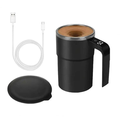 Self Stirring Coffee Mug Automatic Magnetic Stirring Coffee Mug with LCD Display Rotatable Metal Mixing Cup for Office Tazos