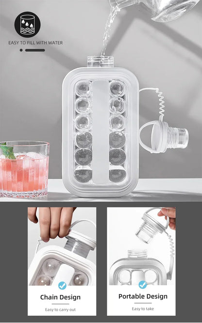 Portable 2-in-1 Folding Ice Maker Water Bottle Creative Ice Cube Mold Kitchen Bar Gadgets Ice Hockey Lattice Making Tool Kettle