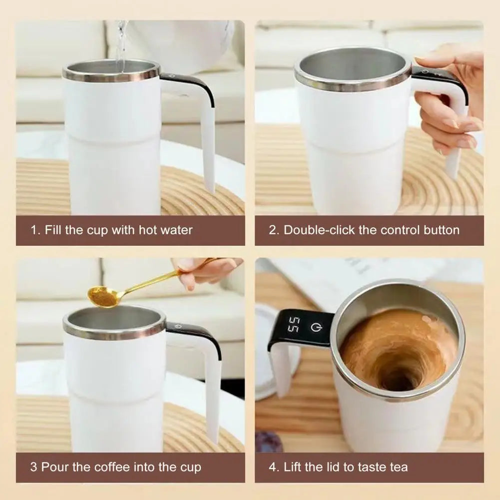 Self Stirring Coffee Mug Automatic Magnetic Stirring Coffee Mug with LCD Display Rotatable Metal Mixing Cup for Office Tazos