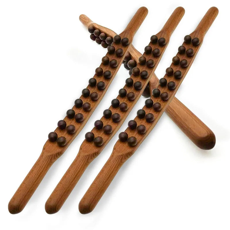 8/20 Beads Universal Back Massage Tendons Beech Wood Scraping Stick Point Treatment Guasha Relax Therapy Tool Abdominal Massager