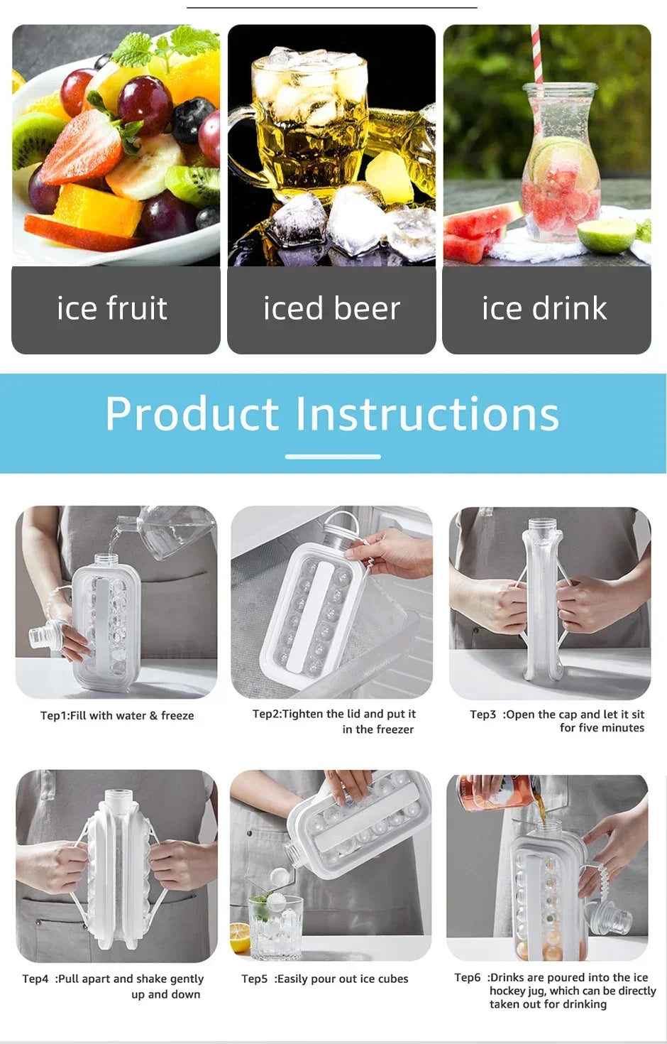 Portable 2-in-1 Folding Ice Maker Water Bottle Creative Ice Cube Mold Kitchen Bar Gadgets Ice Hockey Lattice Making Tool Kettle