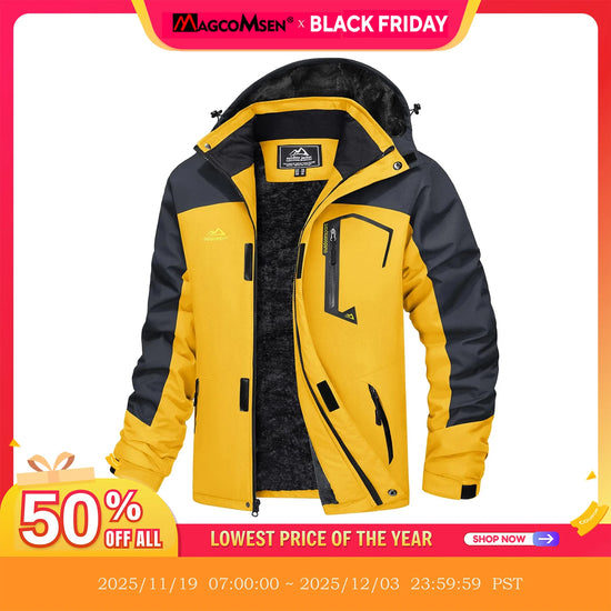 MAGCOMSEN Men’s Waterproof Fleece-Lined Ski Jacket – Thermal Winter Snow Parka with Detachable Hood