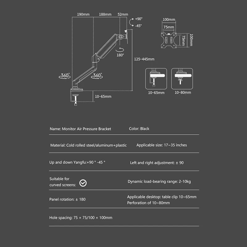 Adjustable PC Monitor Hanging Holder Desktop Computer 17-32 Inches Screen Stand Bracket Lifting Arm Clamp Grommet Mounting Base