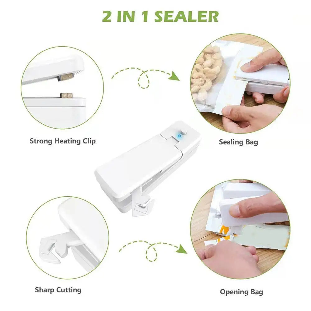 Mini Bag Sealer, 2 in 1USB Rechargeable Heat Sealer and Cutter, for Plastic Bags Food Snack Storage