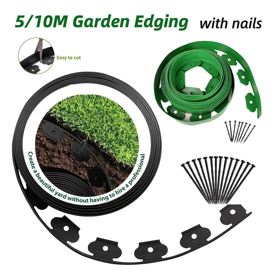 5/10M Fixed Garden Barrier with Spikes Flexible Lawn Edging Kit Plastic Landscape Edging Border Grass Stone Isolation Belt Tools