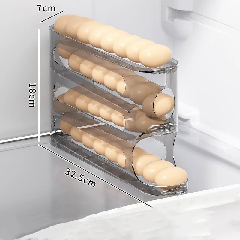 4 Layers Automatic Rolling Egg Holder Rack Fridge Egg Storage Box Container Kitchen Refrigerator Egg Dispenser Fridge Organizer