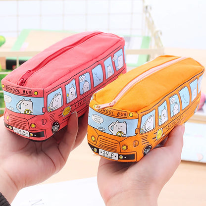 Creative Bus Pencil Case Large Capacity Pencil Bag Cartoon Car Pencil Pouch Student Kids Cute Stationery Kawaii Student Gifts