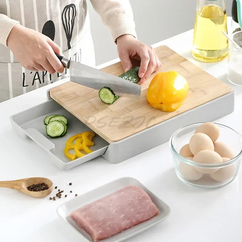 Kitchen Cutting Board Removable Storage and Drainage Fruit Vegetable and Meat Chopping Board Drawer Style Plate