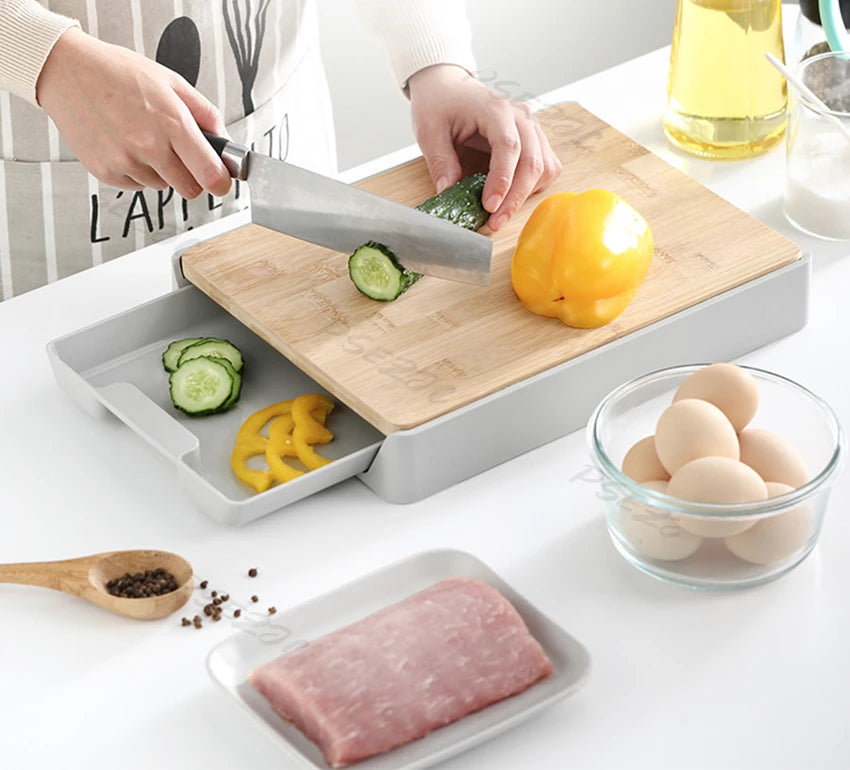 Kitchen Cutting Board Removable Storage and Drainage Fruit Vegetable and Meat Chopping Board Drawer Style Plate