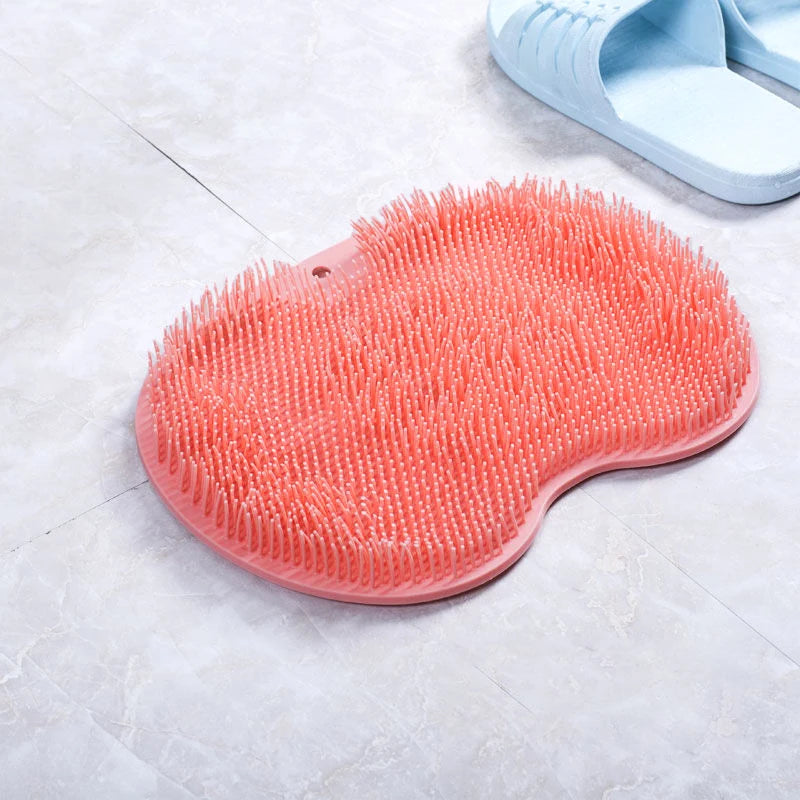 Exfoliating Shower Rub Back Brush Bathroom Non-slip Bath Mat Back Massage Brush Silicone Foot Wash Body Cleaning Bathing Tool