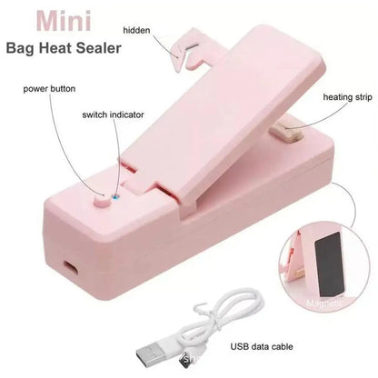 Mini Bag Sealer, 2 in 1USB Rechargeable Heat Sealer and Cutter, for Plastic Bags Food Snack Storage