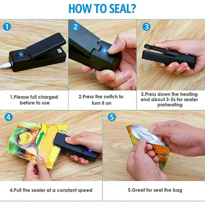 Mini Bag Sealer, 2 in 1USB Rechargeable Heat Sealer and Cutter, for Plastic Bags Food Snack Storage