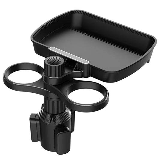 QM82 Car Cellphone Holder Adjustable Clamp Double Cup Holder Expander Snack Tray Drink Bracket for Horizontal Vertical Views