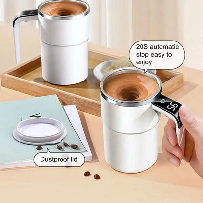 Self Stirring Coffee Mug Automatic Magnetic Stirring Coffee Mug with LCD Display Rotatable Metal Mixing Cup for Office Tazos