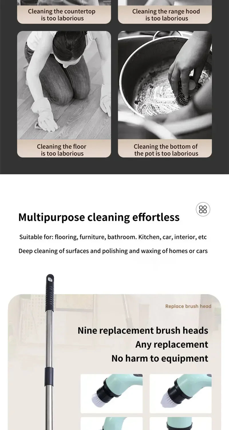 Electric multifunctional household kitchen bathroom glass long and short dual-use brush, handheld powerful cleaning brush