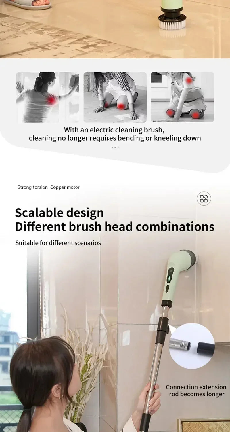 Electric multifunctional household kitchen bathroom glass long and short dual-use brush, handheld powerful cleaning brush