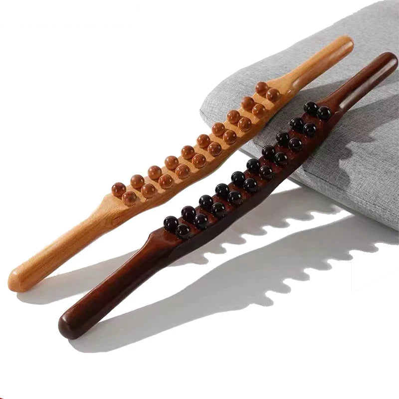 8/20 Beads Universal Back Massage Tendons Beech Wood Scraping Stick Point Treatment Guasha Relax Therapy Tool Abdominal Massager