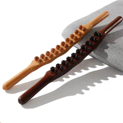 8/20 Beads Universal Back Massage Tendons Beech Wood Scraping Stick Point Treatment Guasha Relax Therapy Tool Abdominal Massager