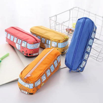 Creative Bus Pencil Case Large Capacity Pencil Bag Cartoon Car Pencil Pouch Student Kids Cute Stationery Kawaii Student Gifts