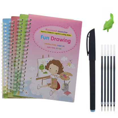 (4 Books and Pens/1 Set) Magic Workbook Children's Writing Toys with Stickers Montessori Calligraphy Toys English Notebook