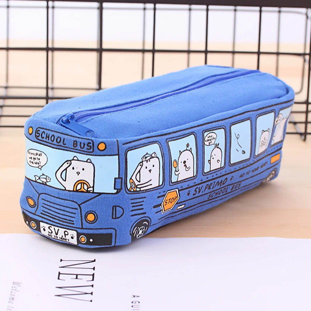 Creative Bus Pencil Case Large Capacity Pencil Bag Cartoon Car Pencil Pouch Student Kids Cute Stationery Kawaii Student Gifts