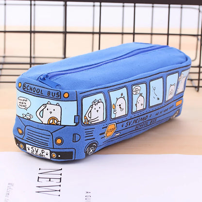 Creative Bus Pencil Case Large Capacity Pencil Bag Cartoon Car Pencil Pouch Student Kids Cute Stationery Kawaii Student Gifts